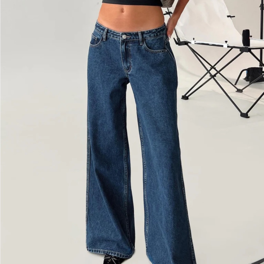 Princess Polly Blue Flare Wide-Leg Jeans